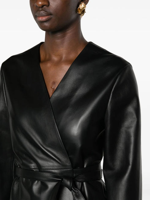 wrap-design leather jacket